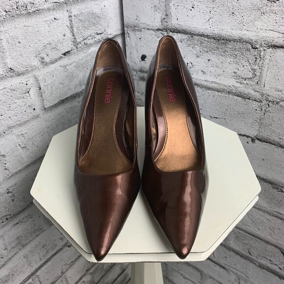 Connie Brown Patent Faux Leather Pointy Toe Pump High Heel Shoes - Picture 2 of 10